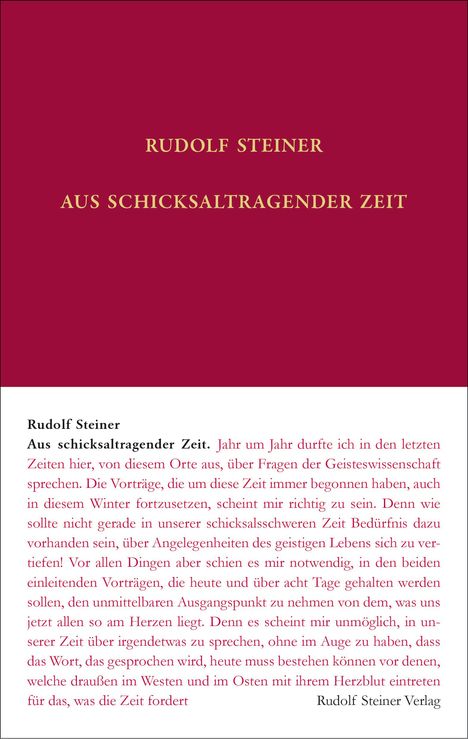 Rudolf Steiner: Aus schicksaltragender Zeit, Buch