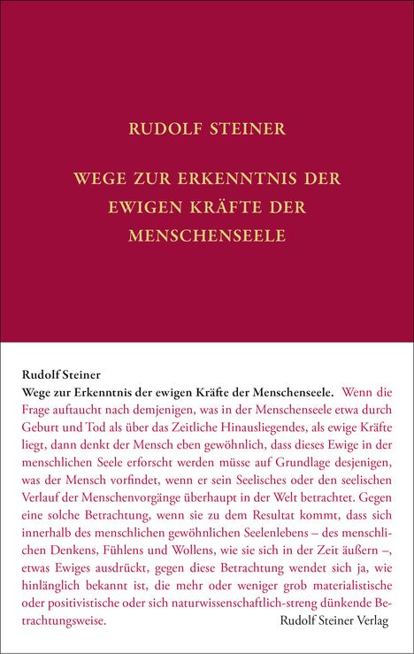 Rudolf Steiner: Wege zur Erkenntnis der ewigen Kräfte der Menschenseele, Buch