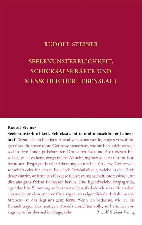 Rudolf Steiner: Seelenunsterblichkeit, Schicksalskräfte und menschlicher Lebenslauf, Buch