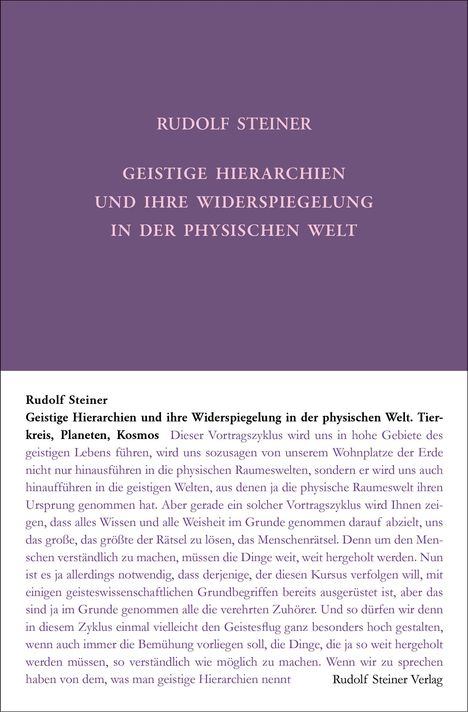 Rudolf Steiner: Geistige Hierarchien und ihre Widerspiegelung in der physischen Welt, Buch