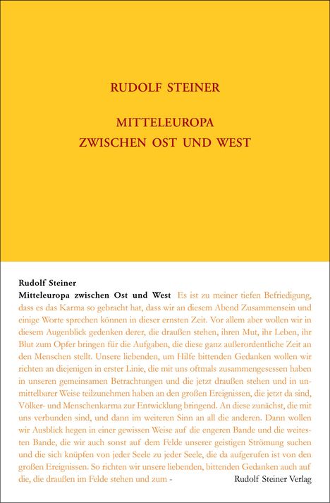 Rudolf Steiner: Mitteleuropa zwischen Ost und West, Buch