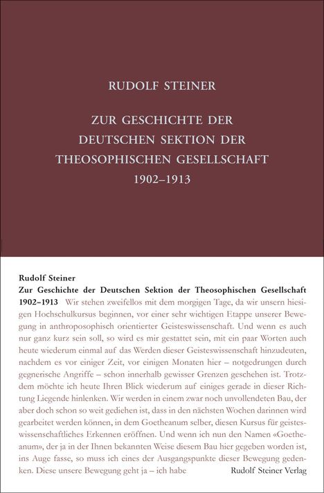 Rudolf Steiner: Steiner, R: Zur Geschichte der Deutschen Sektion der Theosop, Buch