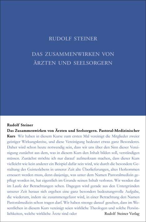 Rudolf Steiner: Das Zusammenwirken von Ärzten und Seelsorgern, Buch