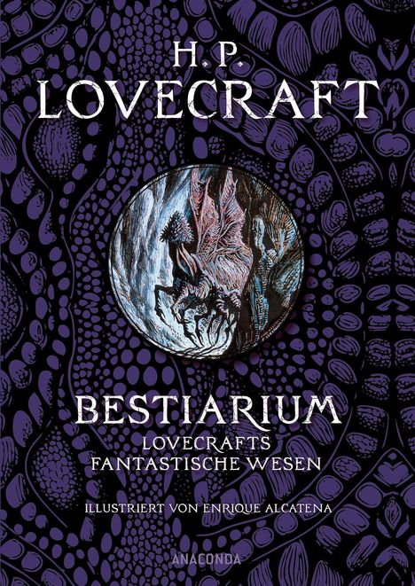 „H.P. Lovecraft Bestiarium: Lovecrafts Fantastische Wesen“. Dunkles, mystisches Muster, Illustration mit geflügeltem Wesen.