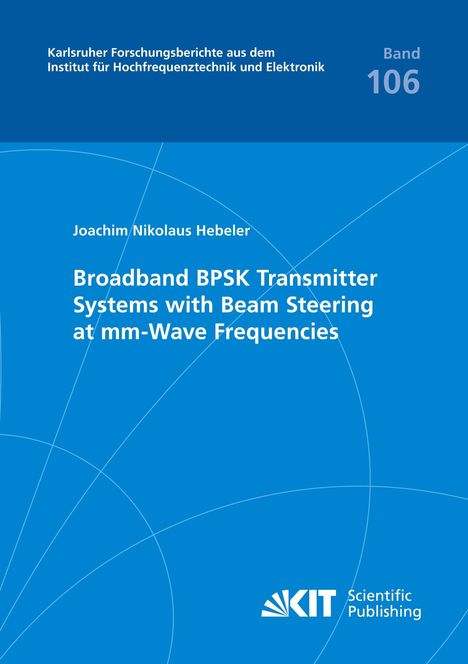 Titel: "Broadband BPSK Transmitter Systems with Beam Steering at mm-Wave Frequencies". Blaues Cover mit Linien.