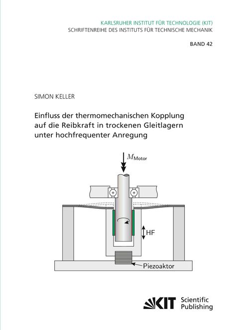 Einfluss der thermomechanischen Kopplung auf Reibkraft in Gleitlagern. Illustration: mechanisches System mit Pfeilen.