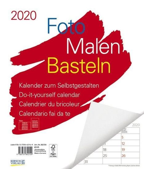Foto-Malen-Basteln Bastelkalender weiß Notice groß 2020, Diverse