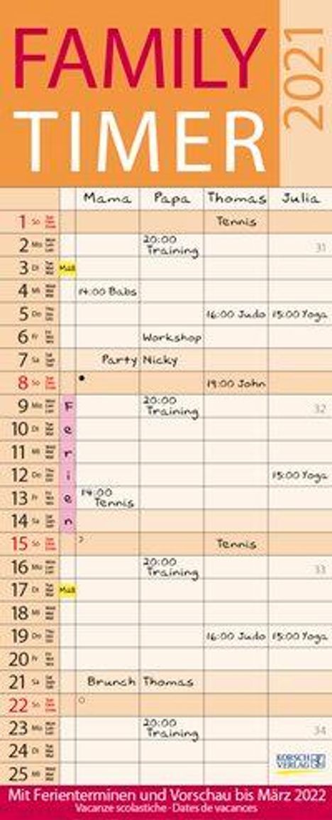 Family Timer Lifestyle 2021, Kalender
