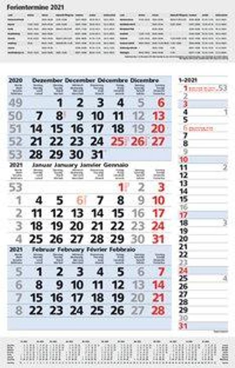 3-Monats-Planer Combi Blau 2021, Kalender