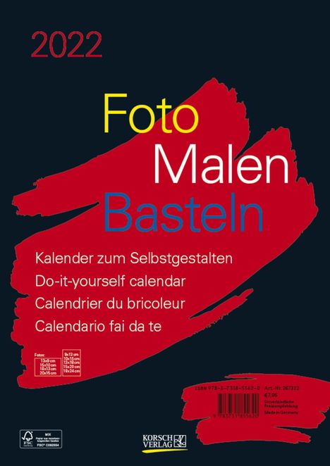 Foto-Malen-Basteln Bastelkalender A4 schwarz 2022, Kalender