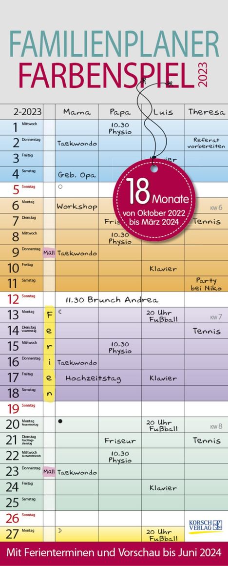 Familienplaner Farbenspiel 18 Monate 2023/2024, Kalender