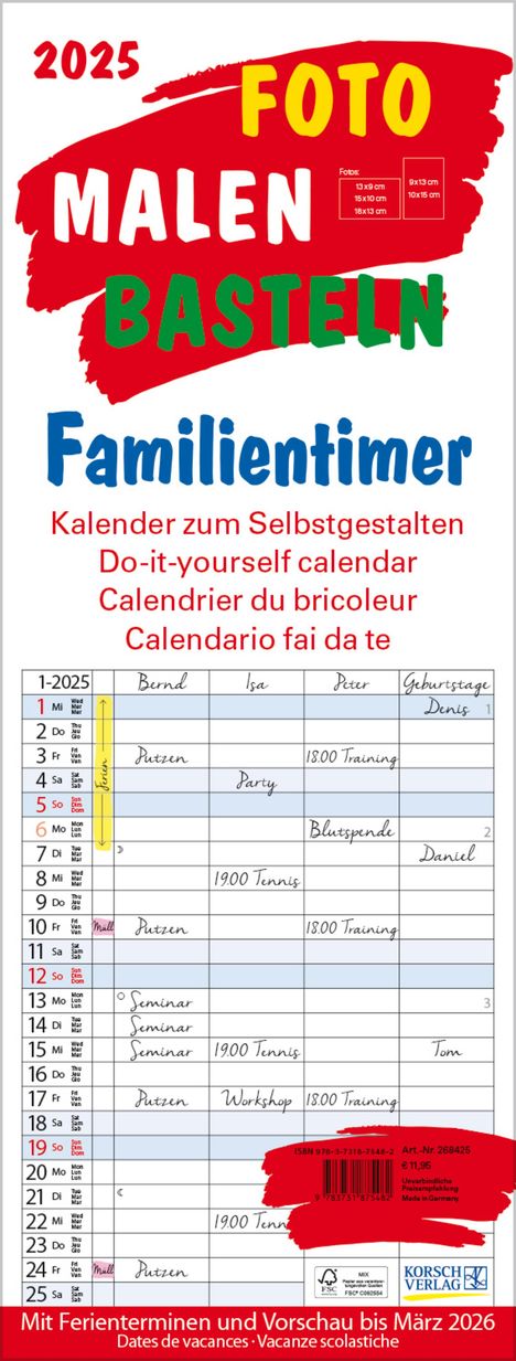 Foto-Malen-Basteln Familientimer 2025, Kalender