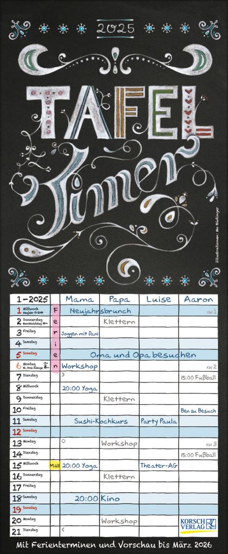 Tafel Timer 2025, Kalender