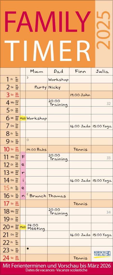 Family Timer Lifestyle 2025, Kalender