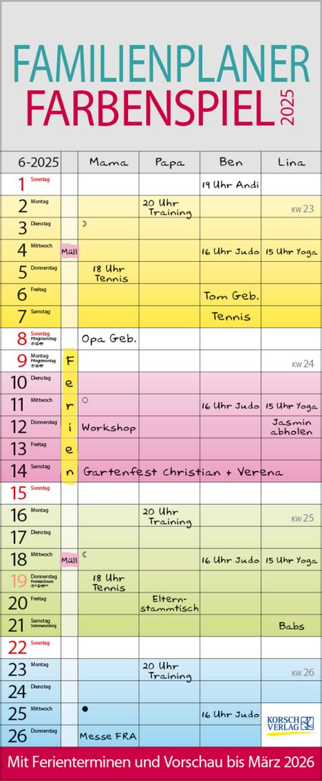 Familienplaner Farbenspiel 2025, Kalender