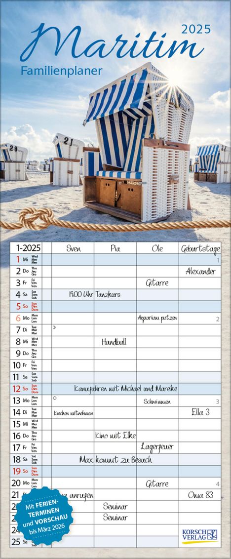 Familienplaner Maritim 2025, Kalender
