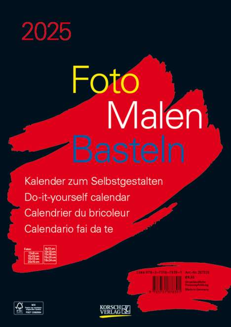 Foto-Malen-Basteln Bastelkalender A4 schwarz 2025, Kalender