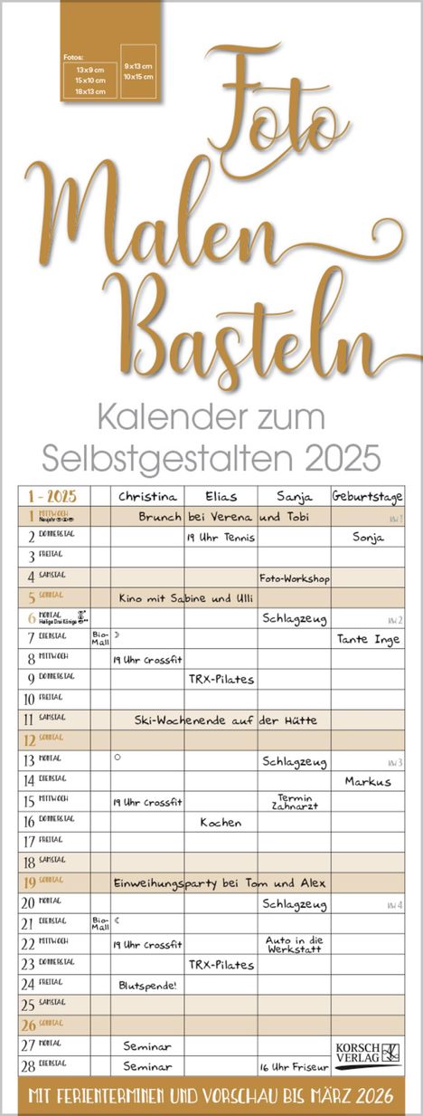 Foto-Malen-Basteln Familientimer gold 2025, Kalender