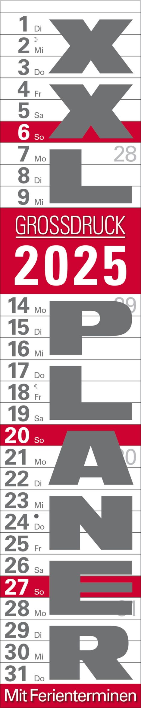 XXL Planer Großdruck rot 2025, Kalender