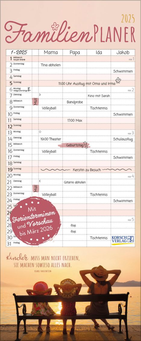 Familienplaner mit Fotos und Zitaten 2025, Kalender