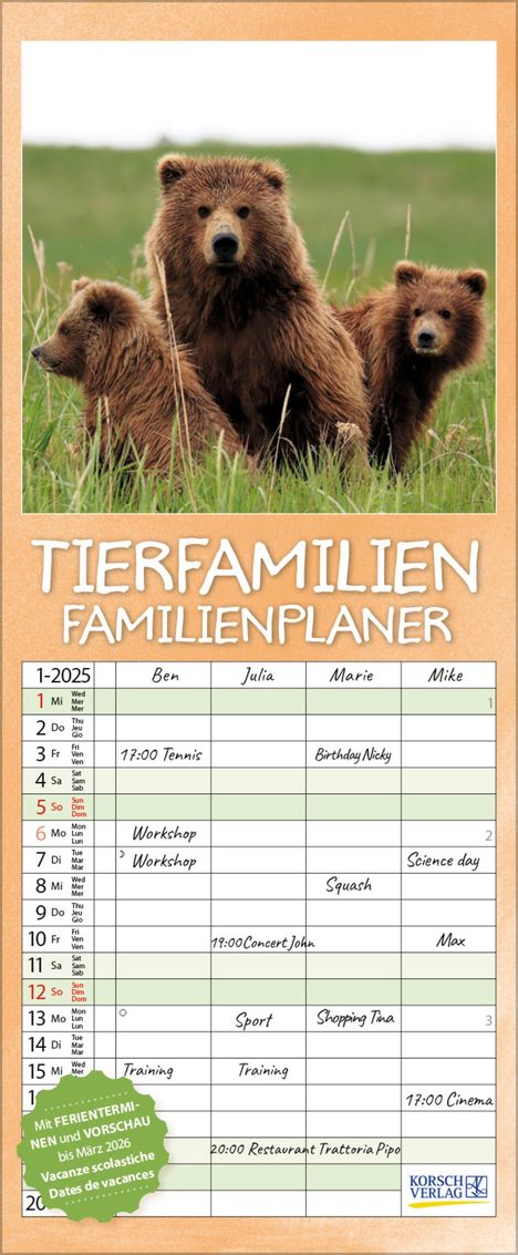 Tierfamilien Familienplaner 2025, Kalender