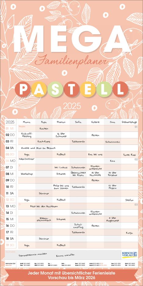 Mega Familienplaner Pastell 2025, Kalender