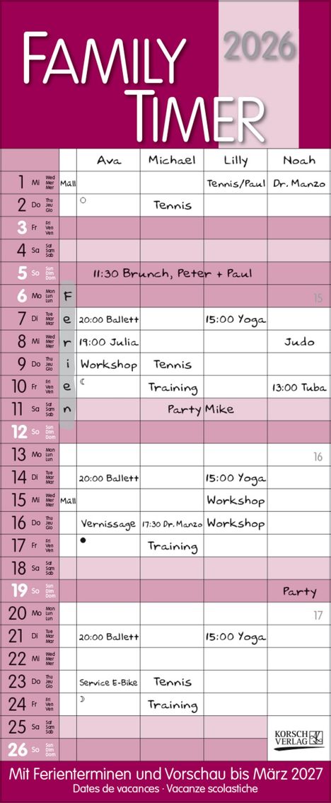 Family Timer Malve 2026, Kalender