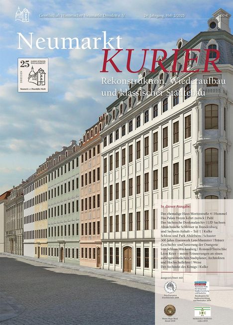 Titel: "Neumarkt KURIER", Themen: Rekonstruktion, Wiederaufbau, klassischer Städtebau. Visuell sind klassische Gebäude zu sehen.