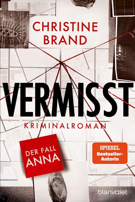 Text im Zentrum: „VERMISST“. Darüber „CHRISTINE BRAND“, darunter „KRIMINALROMAN“. Zusätzlich: „DER FALL ANNA“ und „SPIEGEL Bestseller-Autorin“.