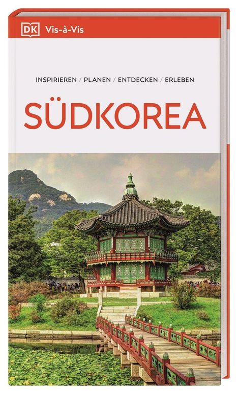 „SÜDKOREA“ in großer roter Schrift, darunter ein traditioneller Pavillon vor einer Bergkulisse.