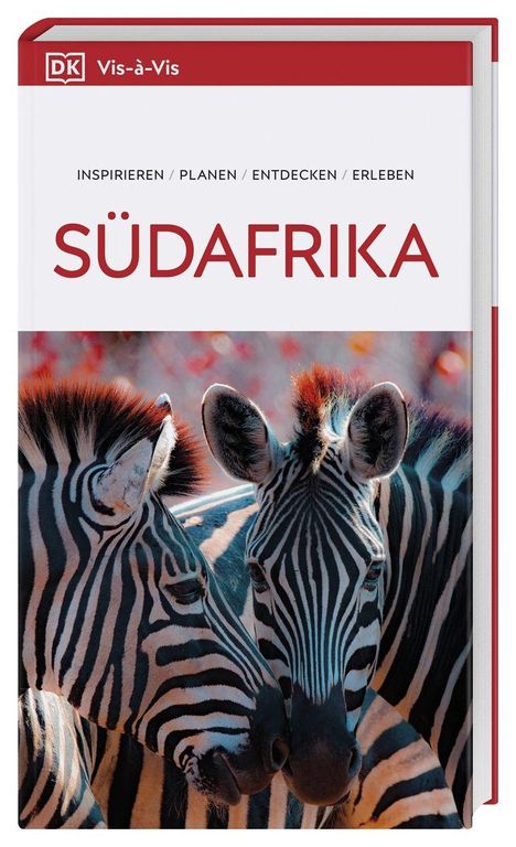 „SÜDAFRIKA“ in großen Buchstaben, darüber „INSPIRIEREN / PLANEN / ENTDECKEN / ERLEBEN“. Darunter zwei Zebras in Nahaufnahme.