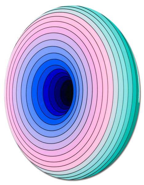 Illustration mit konzentrischen, bunten Kreisen in Blau, Pink, Lila und Grün, die einen 3D-Effekt erzeugen.