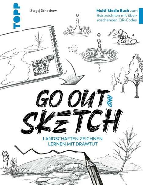 "GO OUT AND SKETCH – Landschaften zeichnen lernen mit DrawTut." Zeichnungen von Landschaften mit Bäumen und Wasser.