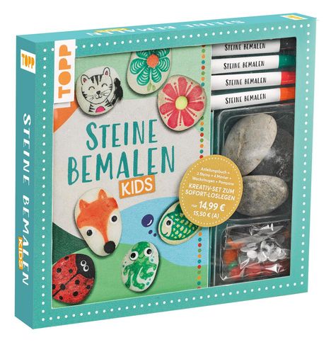 Ludmila Blum: Kreativ-Set: Steine bemalen Kids mit Wackelaugen, Pompons, Anleitungsbuch &amp; Material, Buch