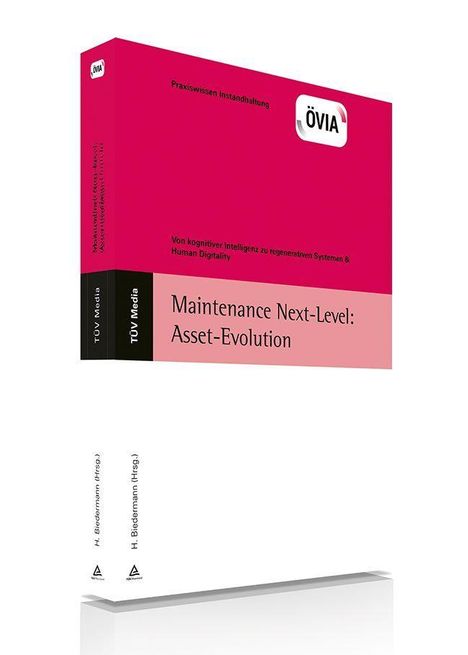 "Maintenance Next-Level: Asset-Evolution" auf einem roten Buchcover, mit dem TÜV Media Logo oben links.