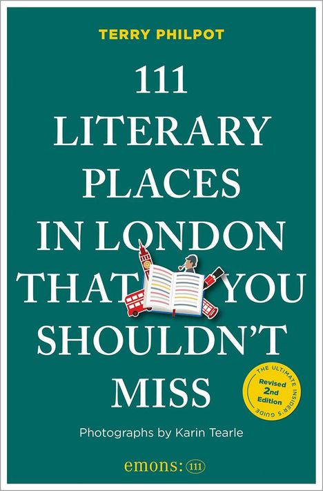 Titel: "111 Literary Places in London That You Shouldn't Miss" von Terry Philpot. Cover mit London-Illustrationen.