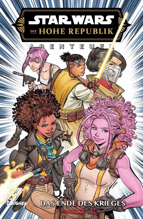 STAR WARS: DIE HOHE REPUBLIK ABENTEUER – DAS ENDE DES KRIEGES. Illustration von Figuren in dynamischen Posen.