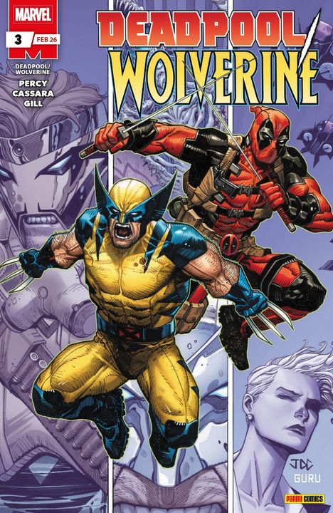 "DEADPOOL WOLVERINE" in großen Buchstaben. Wolverine und Deadpool sind in actionreichen Posen zu sehen.