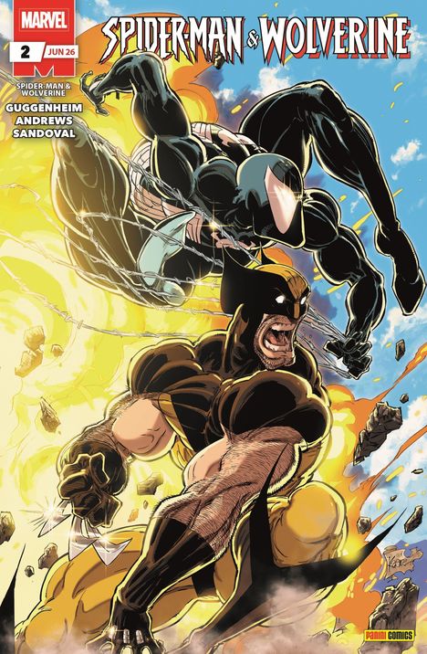 Comic-Cover: "SPIDER-MAN & WOLVERINE". Wolverine und Spider-Man kämpfen dynamisch vor einer Explosion.