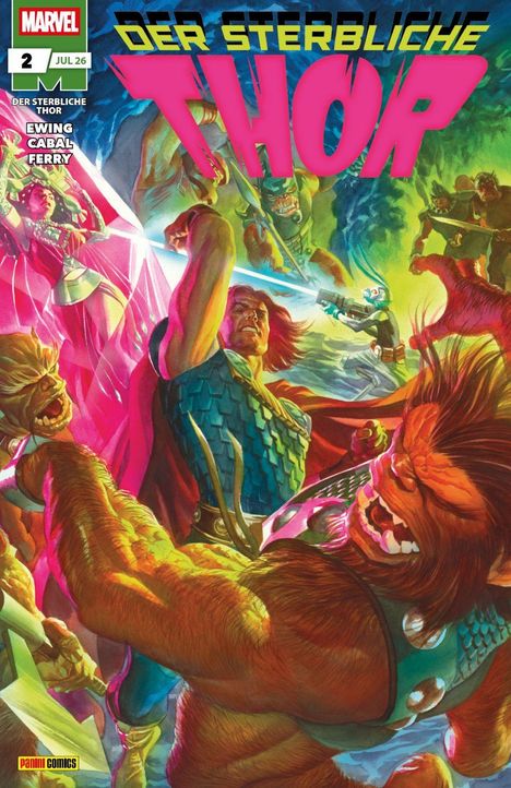 Text: "Der Sterbliche Thor", "MARVEL", "Ewing", "Cabal", "Ferry". Illustration: Thor kämpft gegen monsterartige Wesen.