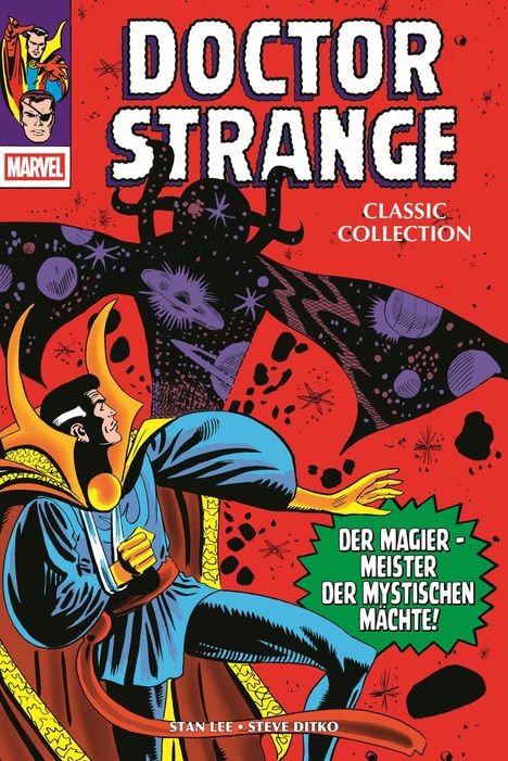 "Doctor Strange Classic Collection. Der Magier - Meister der mystischen Mächte!" Illustration eines Magiers im blauen Gewand.