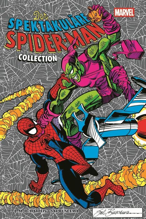 "Der spektakuläre Spider-Man Collection" steht groß im Bild. Darunter kämpfen Spider-Man und der Grüne Kobold, umgeben von Netzen.