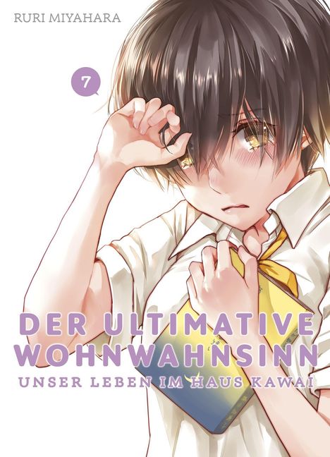 Text: "RURI MIYAHARA", "7", "DER ULTIMATIVE WOHNWAHNSINN", "UNSER LEBEN IM HAUS KAWAI". Illustration eines Jungen mit Buch.