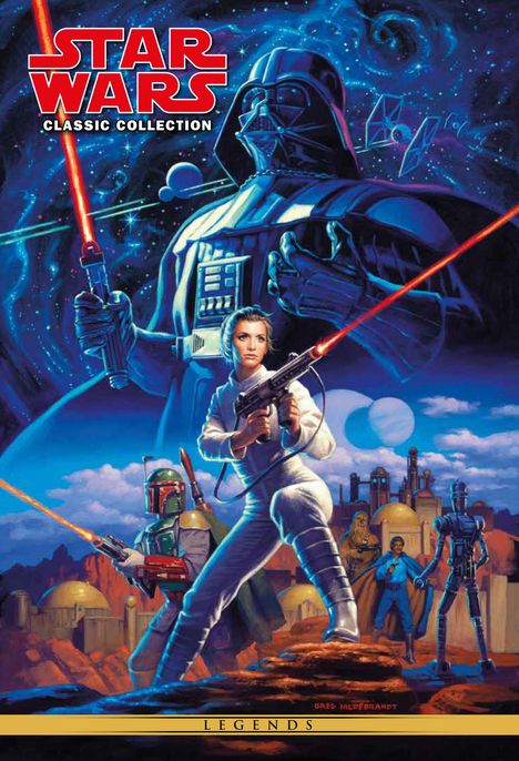 "Star Wars Classic Collection" und "Legends" mit Figuren und einer futuristischen Szenerie im Hintergrund.