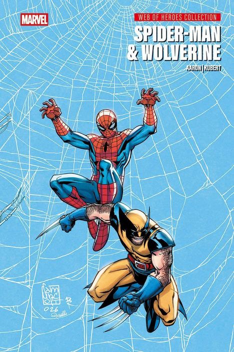 „Web of Heroes Collection: Spider-Man & Wolverine.“ Logo oben links. Illustration zeigt Spider-Man und Wolverine vor einem Spinnennetz.