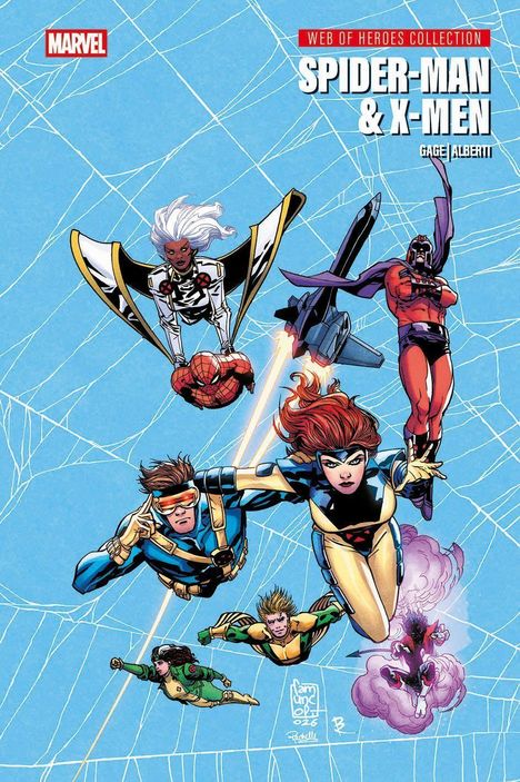 "Spider-Man & X-Men" steht oben im Bild. Darunter sind Zeichnungen von Superhelden in actionreichen Posen zu sehen.