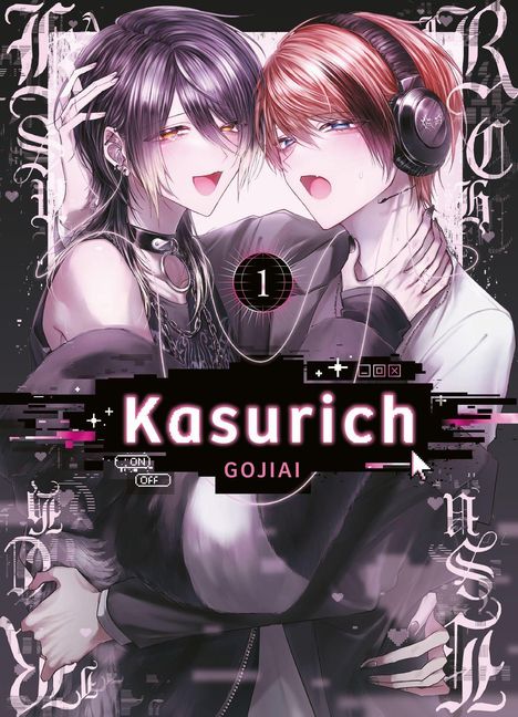 Text: "Kasurich", "GOJIAI", "ON", "OFF", "1". Zwei Anime-Figuren, eine mit Kopfhörern.