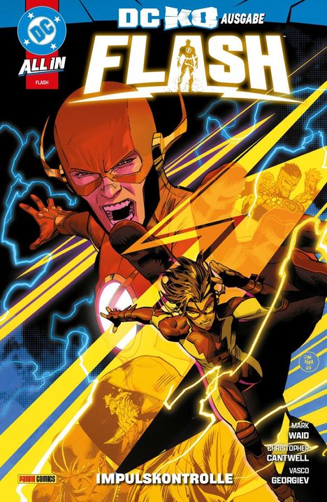 "DC KIDS AUSGABE FLASH", "IMPULSKONTROLLE", mit Figuren in dynamischer Pose und leuchtenden Farben.