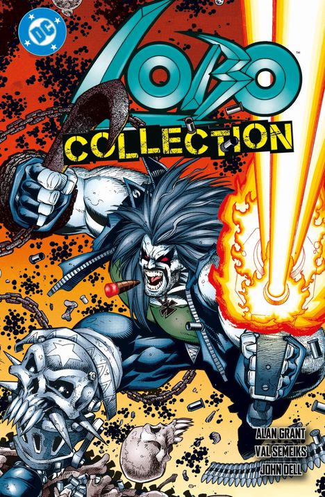 Oben steht "Lobo Collection", darunter ein kraftvoller Comic-Charakter mit langer Mähne und Waffe, Explosion im Hintergrund.