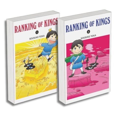 Text: "RANKING OF KINGS 1, 2, SOUSUKE TOKA". Illustration von zwei Bänden. Ein Junge und Schattenkreatur in unterschiedlichen Szenen.